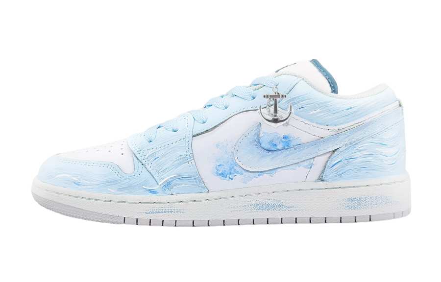 Jordan Jordan Air Jordan 1 Nautical Rafting Leather Slip Resistant Abrasion Resistant Low top Children's Basketball Shoes