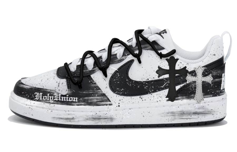 Nike Nike Court Borough Slip Resistant Abrasion Resistant Low top Kids' Skateboarding Shoes White Black Teenagers