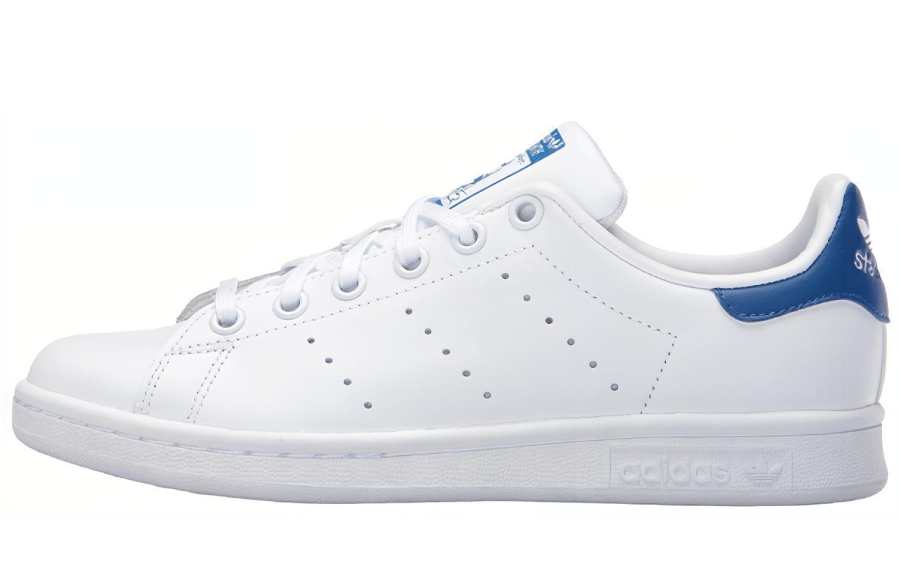 Adidas Originals Stan Smith J Comfortable Breathable Low top Skateboard Shoes White Blue Tail