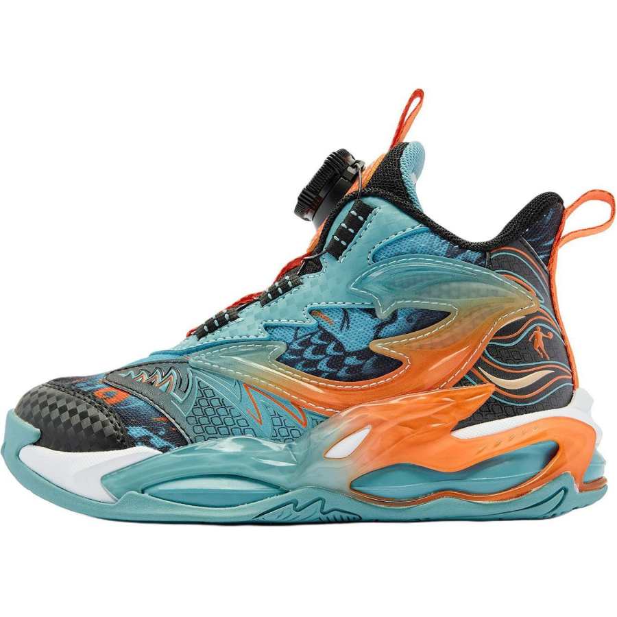 QIAODAN Soft And Comfortable Slip Resistant Abrasion Resistant Mid top Children's Basketball Shoes Blue