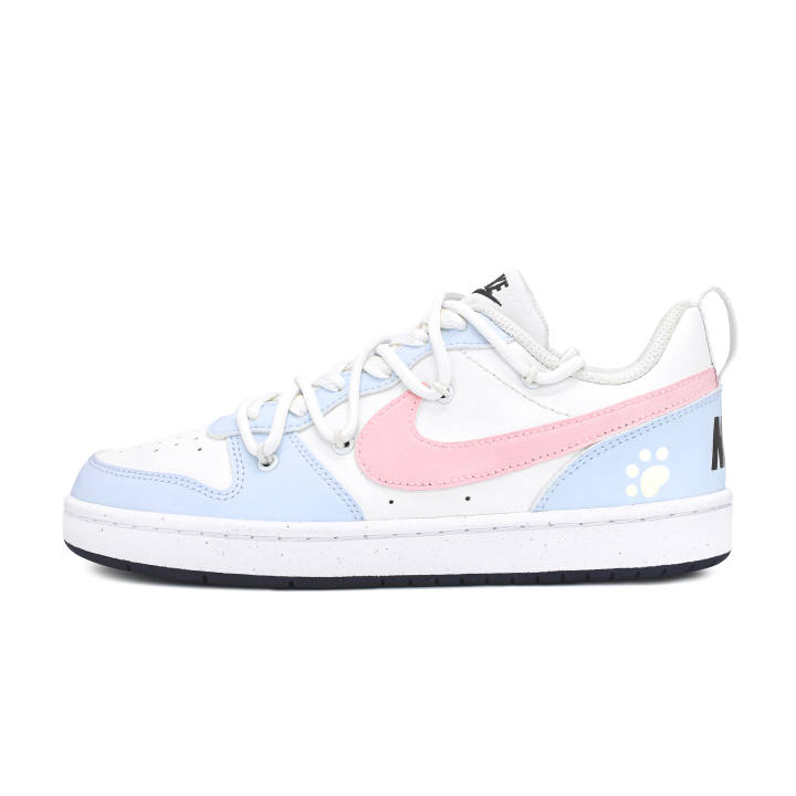 Nike Nike Court Borough Blue Pink Kitten Two Tone Synthetic Leather Slip Resistant, Abrasion Resistant, Breathable