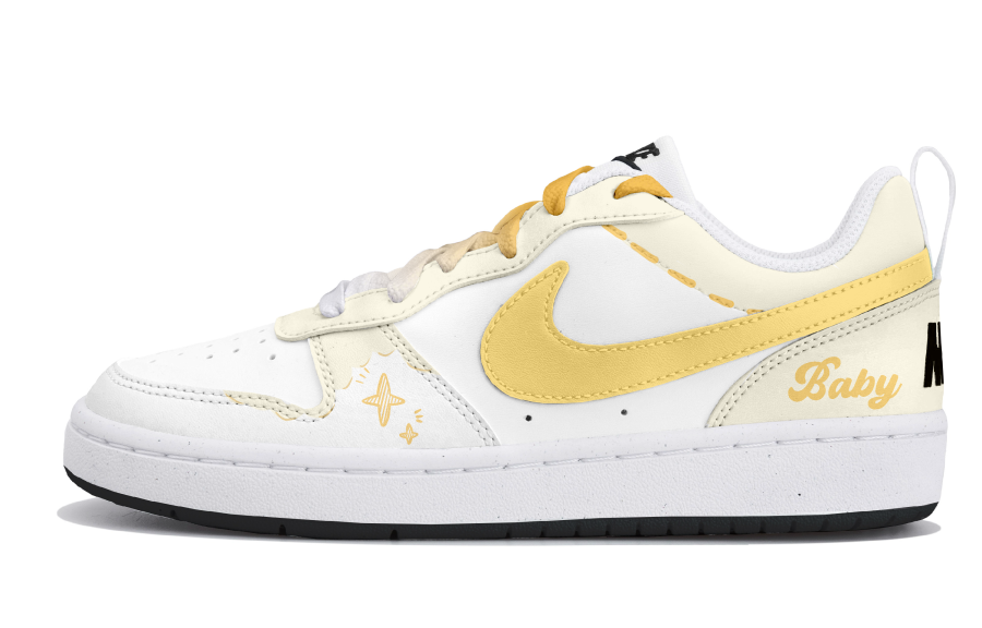Nike Nike Court Borough Synthetic Leather Low top Kids' Skateboarding Shoes White Yellow Teenagers