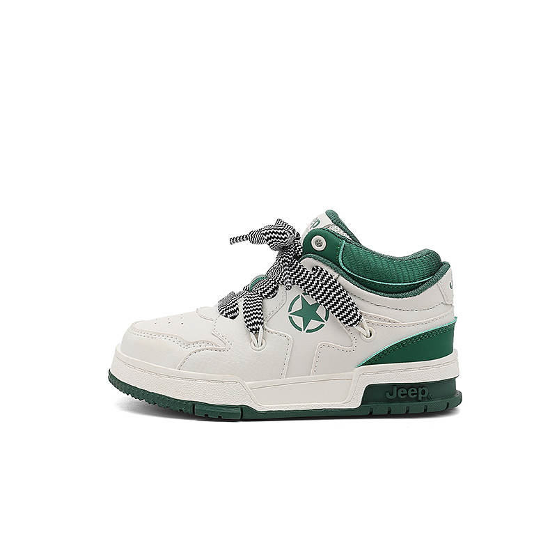 Jeep Synthetic Leather High top Kids' Skateboarding Shoes National Trend Green/Ivory White Kids'