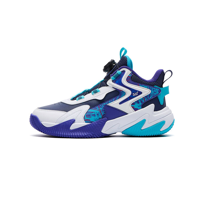 361°KIDS Brave Warrior 2.0 Synthetic Leather Mid top Basketball Shoes Blue White Purple Teenagers