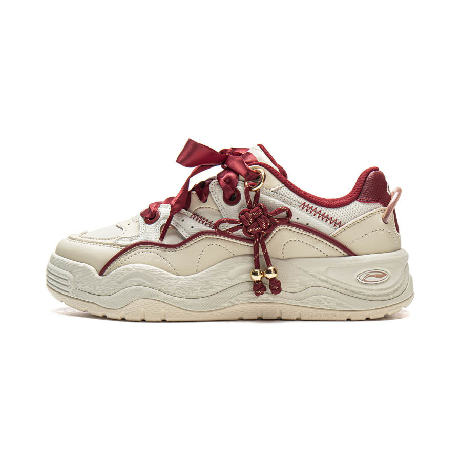Li-Ning Li Ning Moth Orchid Slip Resistant Height Increasing Low top Skateboard Shoes Women's Gray Red