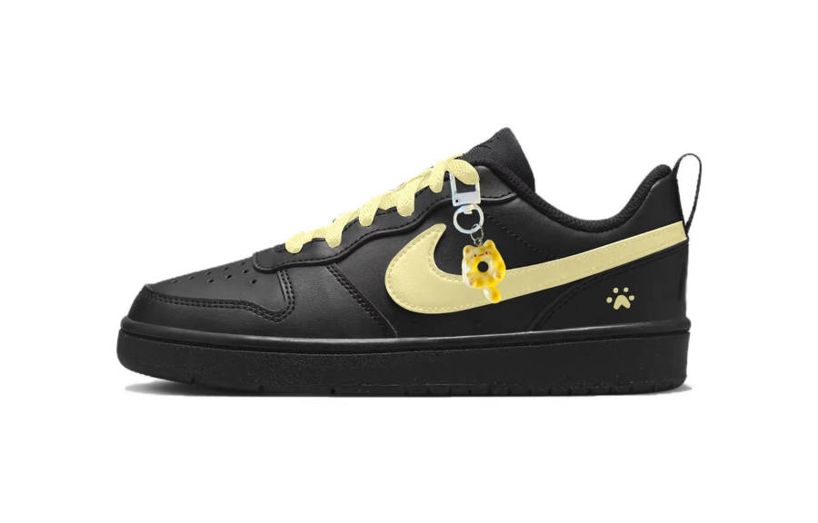Nike Nike Court Borough Cute Meow Paw Yellow Leather Slip Resistant Low top Kids' Skateboarding Shoes Black Yellow Teenagers