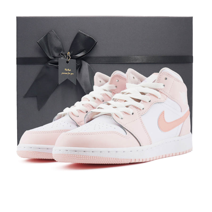 Jordan Jordan Air Jordan 1 Leather Slip Resistant Abrasion Resistant Mid top Children's Basketball Shoes Sub Pink Teenagers