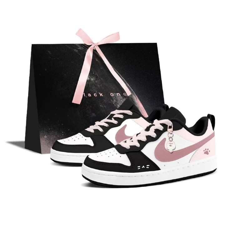 Nike Nike Court Borough Light Pink Meow Paw Leather Cushioning Abrasion Resistant Breathable Low top