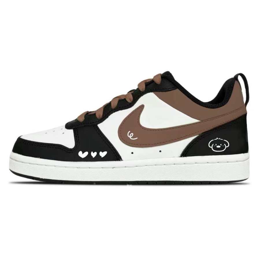 Nike Nike Court Borough Brown Language Synthetic Leather Low top Kids' Skateboarding Shoes Black Brown Teenagers