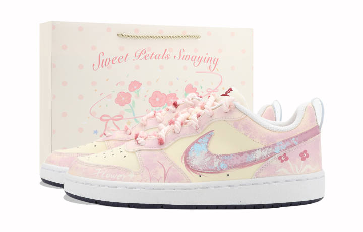 Nike Nike Court Borough Moonlit River, Pink Bloom Flower Sea Slip Resistant Abrasion Resistant Low top