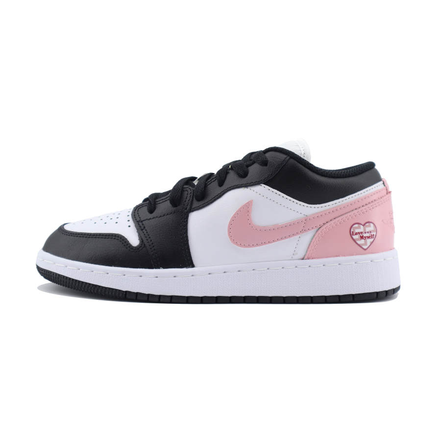 Jordan Jordan Air Jordan 1 Leather Slip Resistant Abrasion Resistant Low top Kids' Skateboarding Shoes Black Pink Teenagers