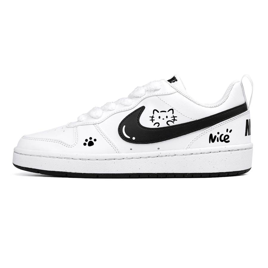 Nike Nike Court Borough Steam Rose, Cozy Kitten Synthetic Leather Low top Skateboard Shoes Black White Kids'