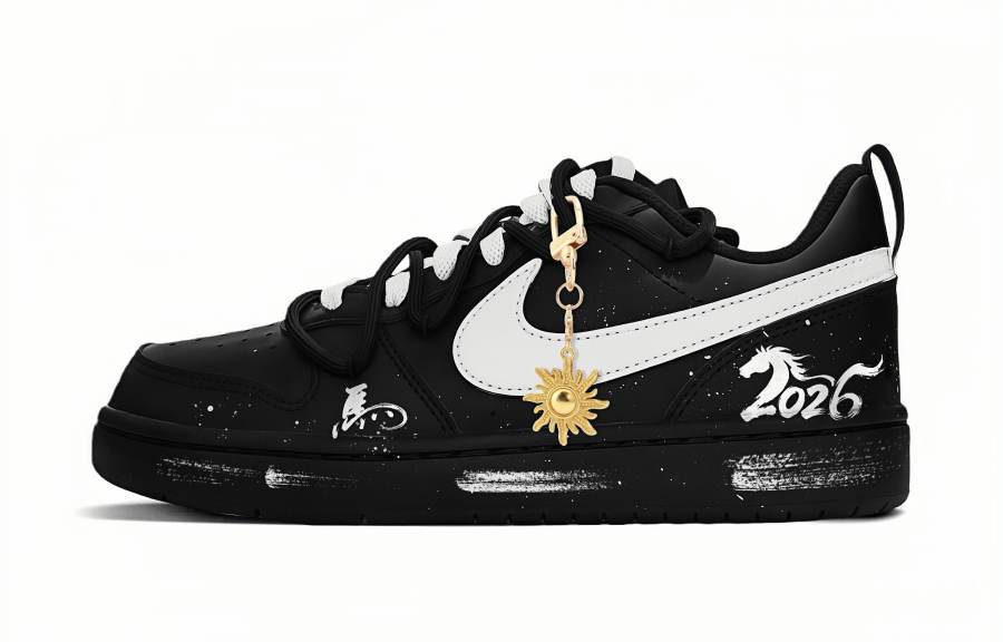 Nike Nike Court Borough Obsidian 2026 Leather Fashion And Versatile Comfortable Abrasion Resistant Kids' Skateboarding Shoes
