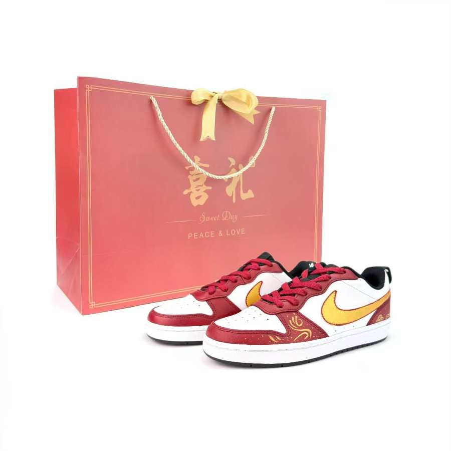 Nike Nike Court Borough Lucky Red Gold Year Abrasion Resistant Abrasion Resistant Low top Kids' Skateboarding Shoes Burgundy