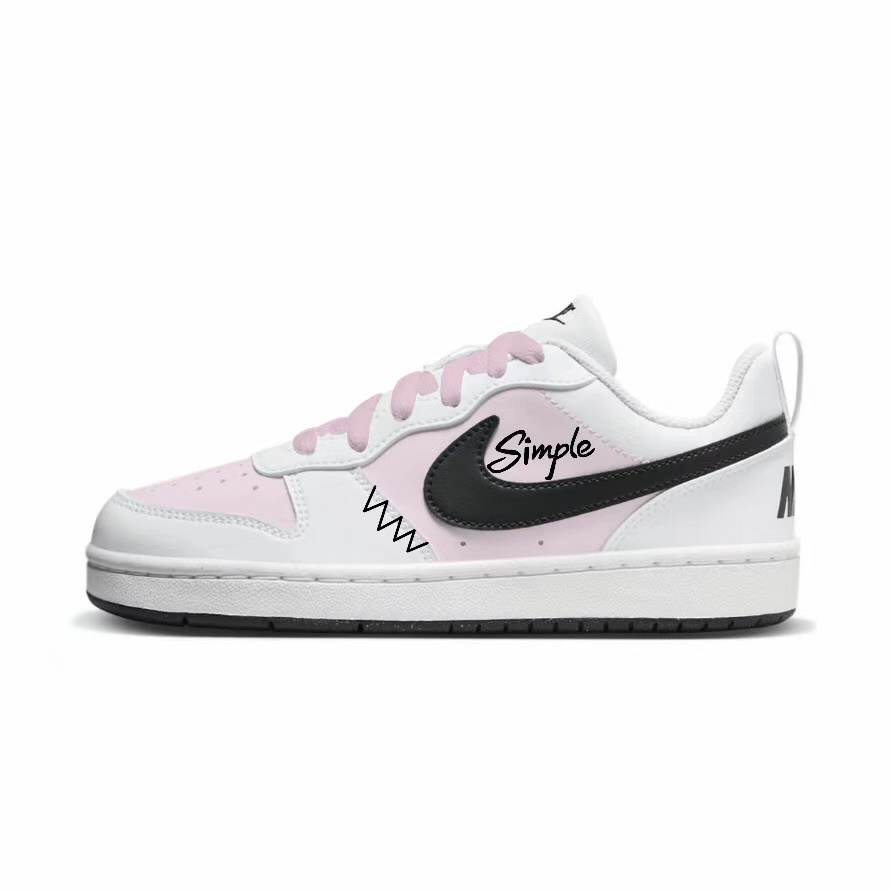 Nike Nike Court Borough Pink White Sketch Synthetic Leather Low top Kids' Skateboarding Shoes White Teenagers