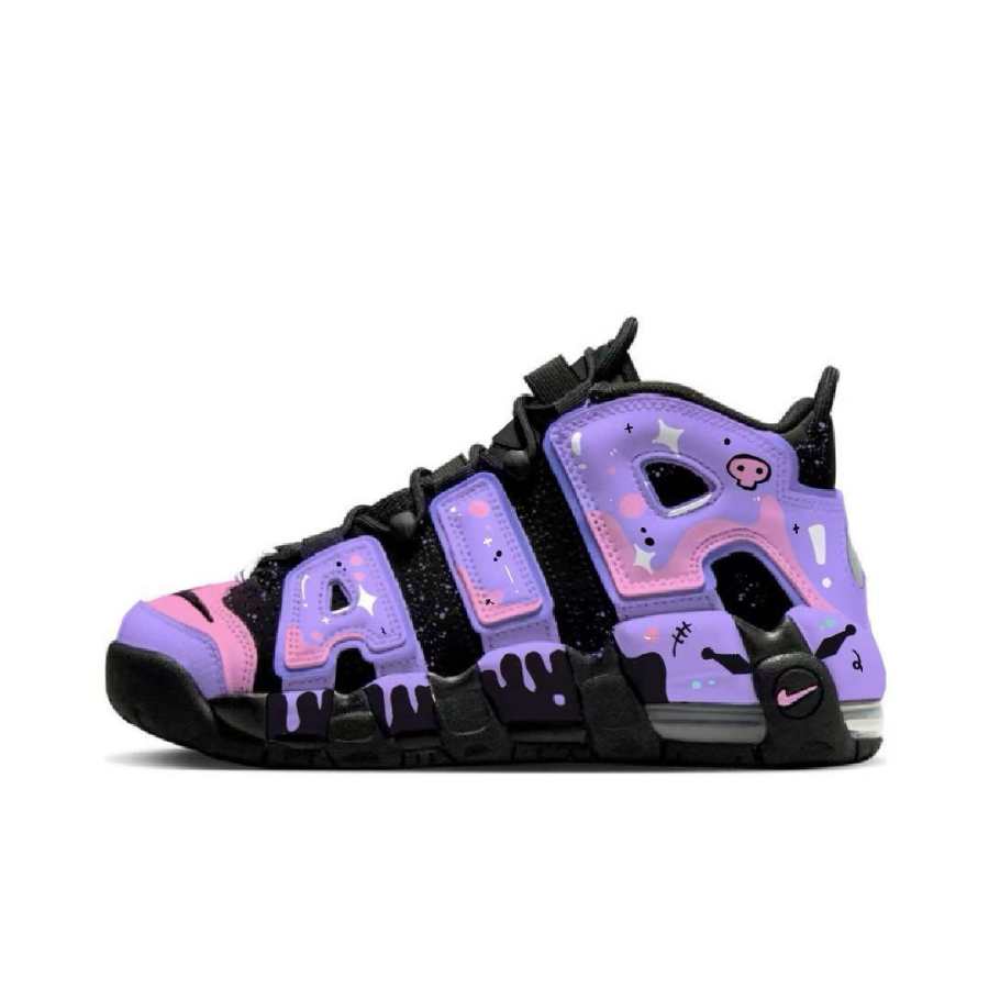 Nike Nike Air More Uptempo Leather Cushioning Mid top Children's Basketball Shoes Black Pink Teenagers