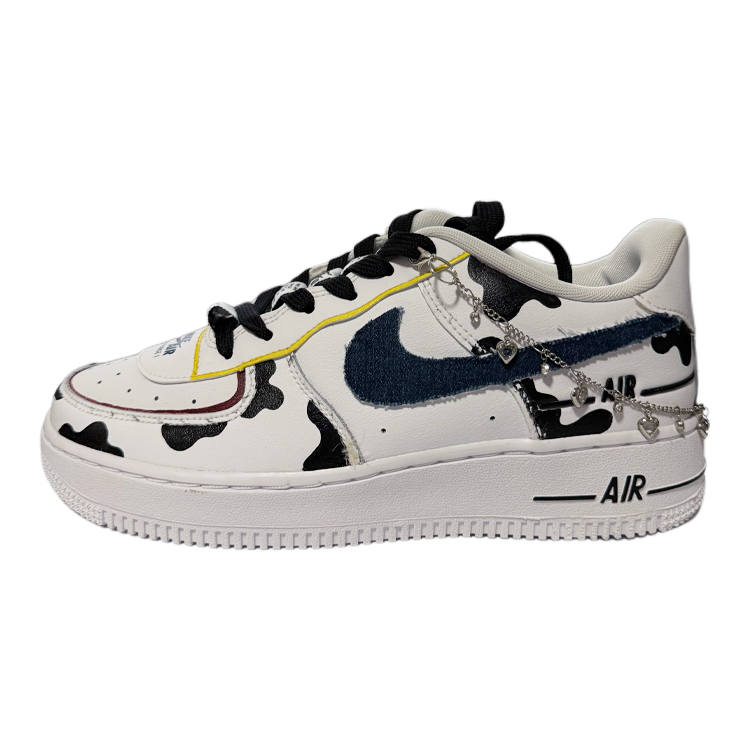Nike Nike Air Force 1 Lv8 Denim Leather Low top Kids' Skateboarding Shoes Black White Blue Teenagers