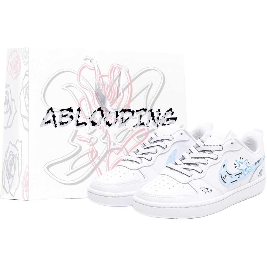 Nike Nike Court Borough Line Stars Leather Low top Kids' Skateboarding Shoes Blue Teenagers