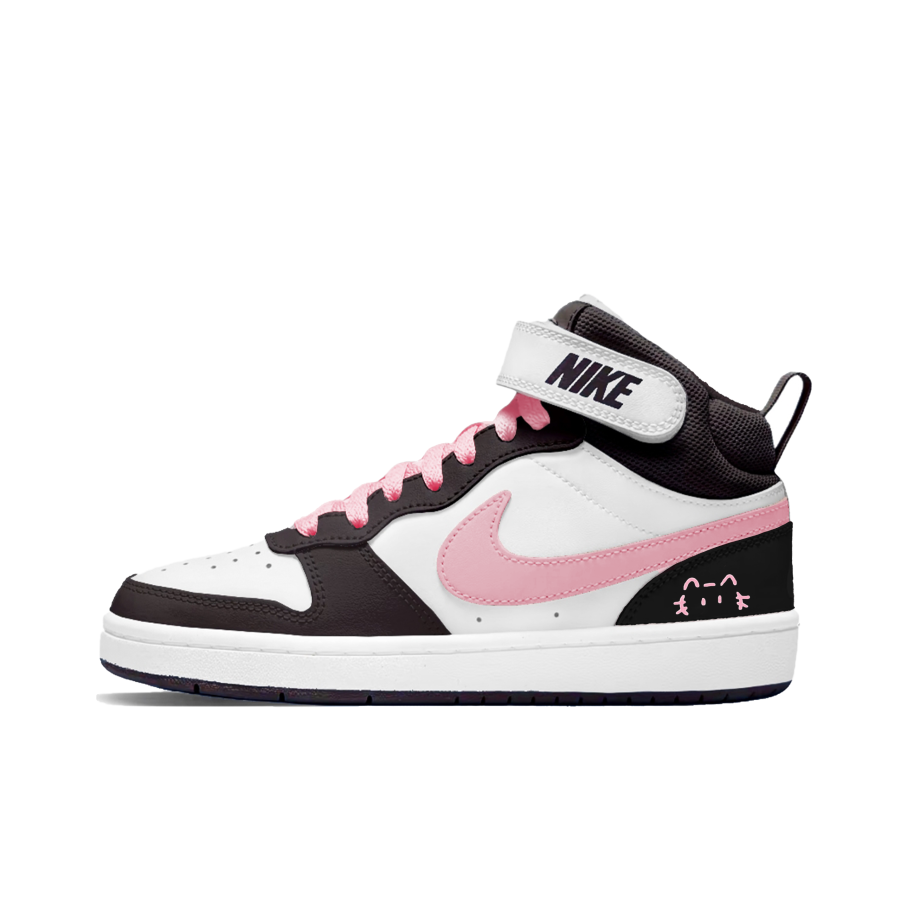 Nike Nike Court Borough 2 Little Black Cat Leather Abrasion Resistant Slip Resistant Mid top Kids' Skateboarding Shoes