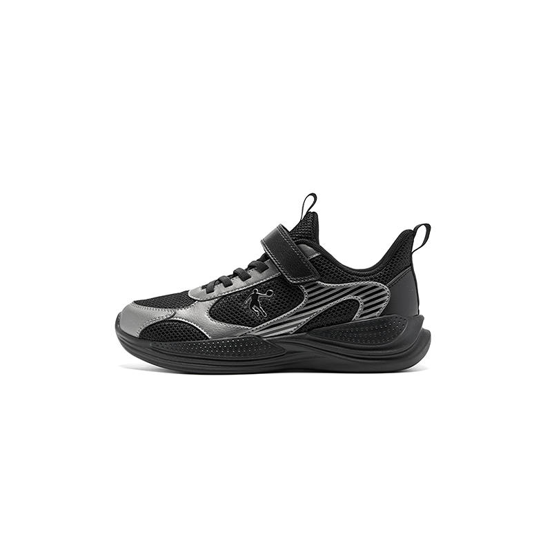 QIAODAN Synthetic Leather, Textile Low top Running Shoes Black/Liquid Silver Teenagers