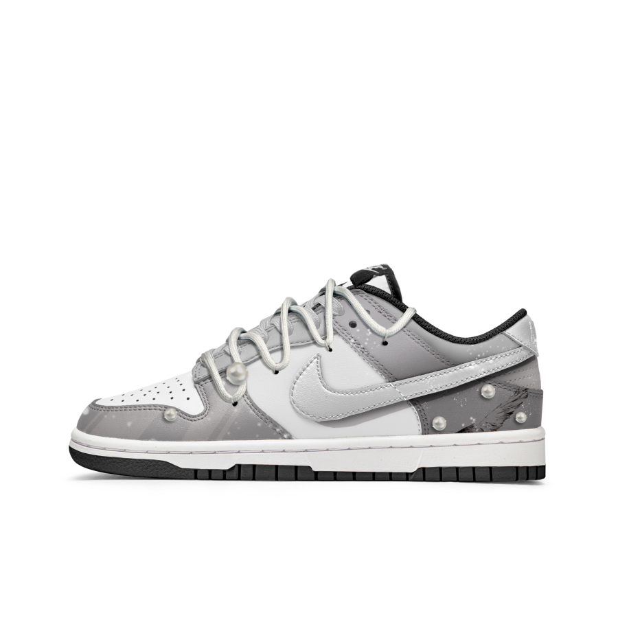 Nike Nike Dunk Pearl Tears Graffiti Slip Resistant Abrasion Resistant Low top Kids' Skateboarding Shoes Gray White Teenagers