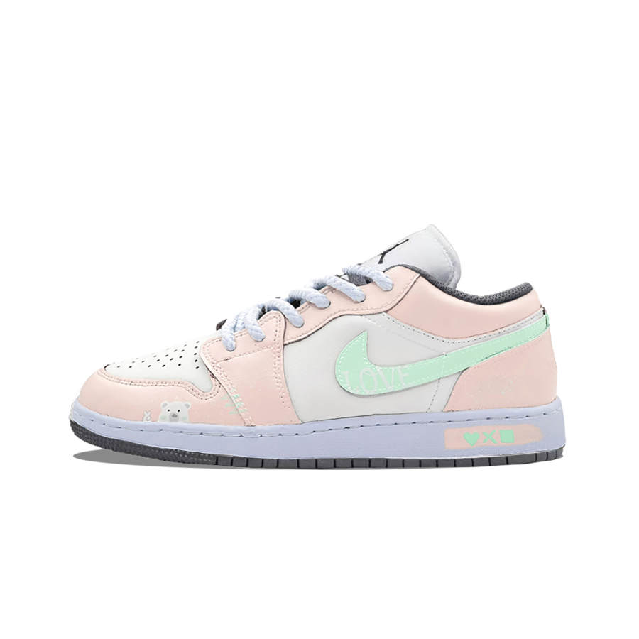 Jordan Jordan Air Jordan 1 Peach Bear Synthetic Leather Low top Kids' Skateboarding Shoes Gray Pink Teenagers