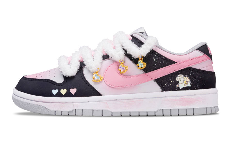 Nike Nike Dunk Cute Horses Leather Slip Resistant Abrasion Resistant Low top Kids' Skateboarding Shoes Black Pink Teenagers