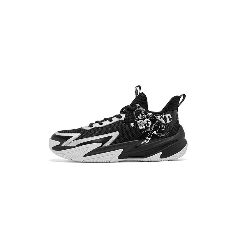QIAODAN Textile, Synthetic Leather Low top Basketball Shoes Black Teenagers