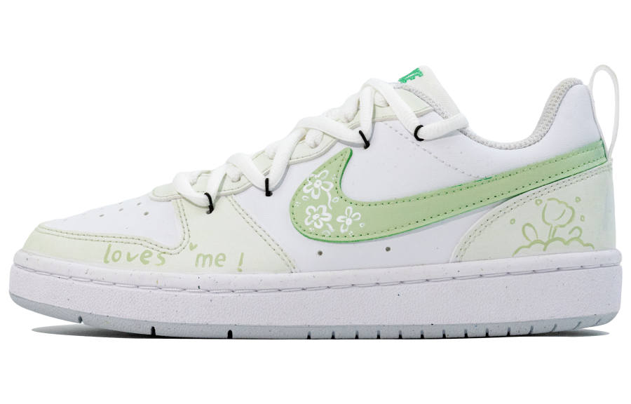 Nike Nike Court Borough Breeze Among Flowers Leather Slip Resistant Cushioning Low top Kids' Skateboarding Shoes White Green