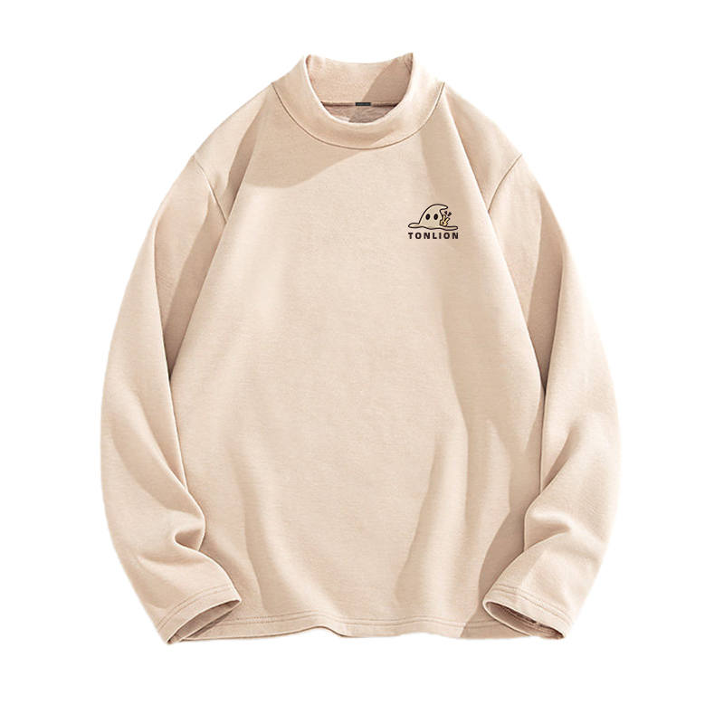 Tonlion T Shirts Unisex Half Turtleneck Thickened Straight Fit