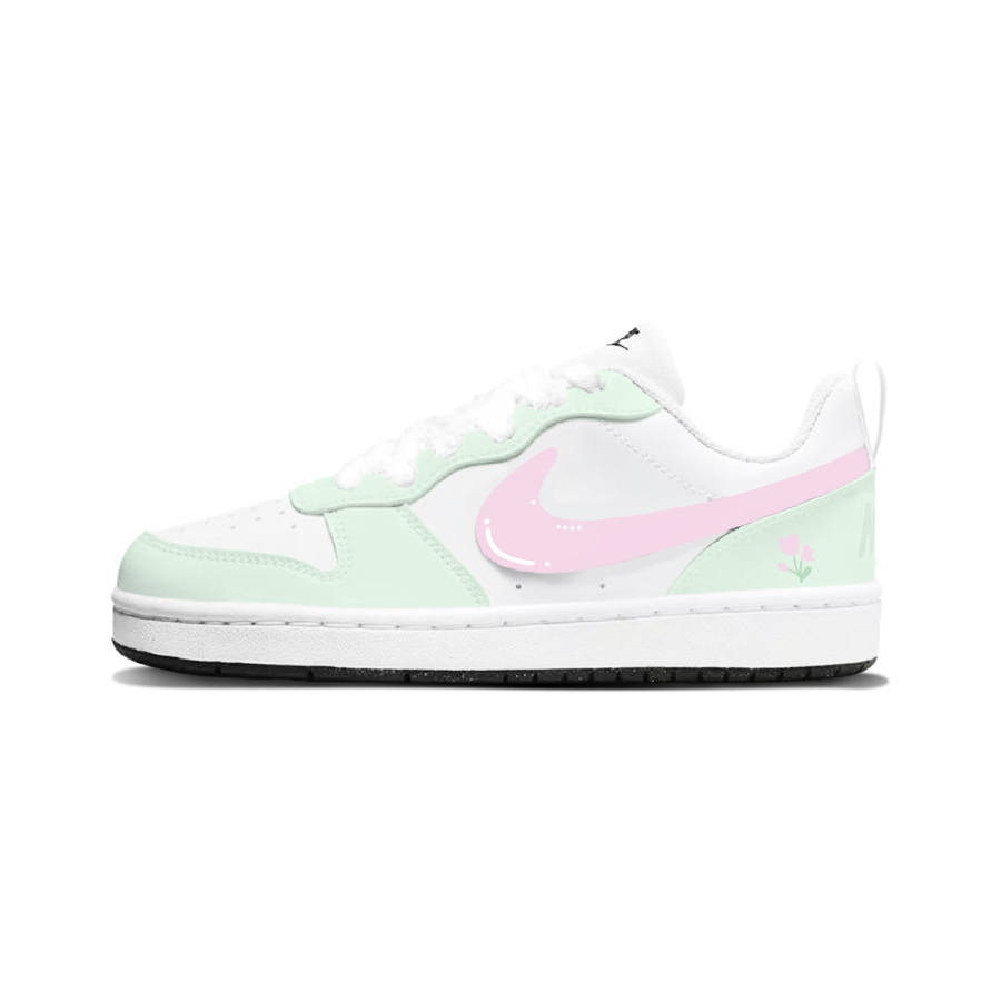 Nike Nike Court Borough Mint Pink Floral Fresh Girlish Synthetic Leather Slip Resistant Anti Kick Abrasion Resistant
