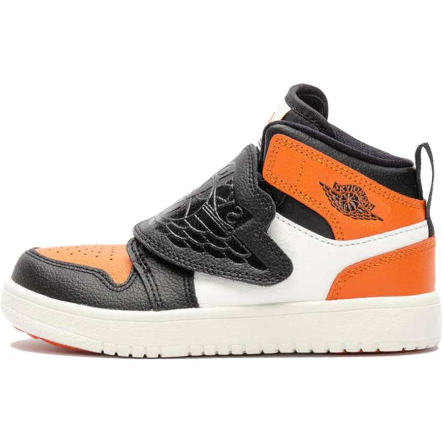 Jordan Jordan Air Jordan 1 Cushioning Support Mid top Children's Basketball Shoes Black Orange Children Aged 3 7 Years Old