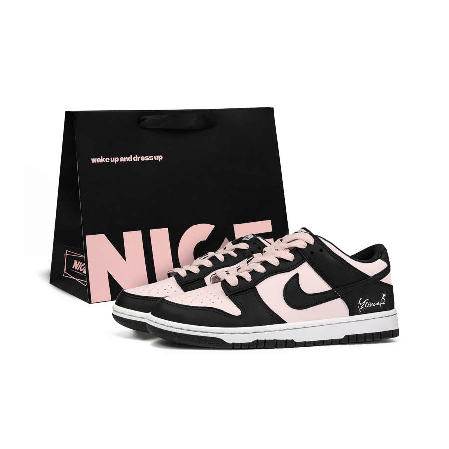 Nike Nike Dunk Leather Slip Resistant Lightweight Cushioning Low top Kids' Skateboarding Shoes Black Pink Teenagers