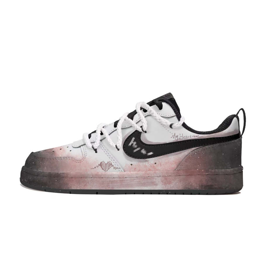 Nike Nike Court Borough 2 Slip Resistant Abrasion Resistant Low top Kids' Skateboarding Shoes Pink Black White Teenagers