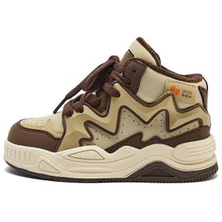 Mini Bala Mini Balera, Fashion Fleece Lined, Color Block Mid top Kids' Skateboarding Shoes Brown Beige