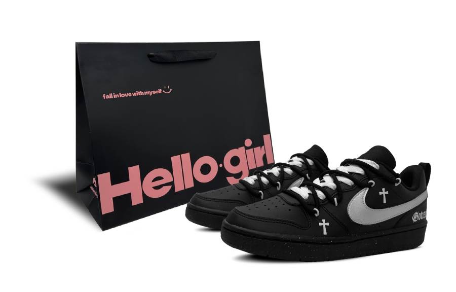 Nike Nike Court Borough Synthetic Leather Low top Kids' Skateboarding Shoes Black White Teenagers