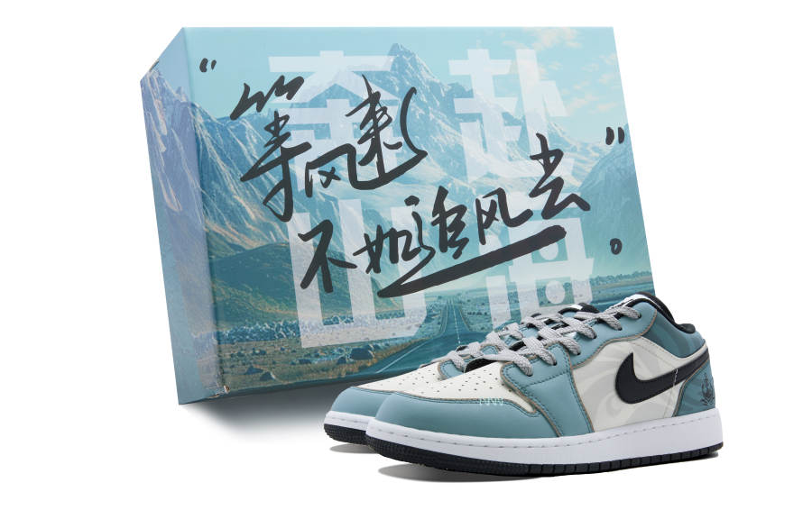 Jordan Jordan Air Jordan 1 Slip Resistant Cushioning Wear Resistant Breathable Low Top Basketball Shoes Blue Gray Teenagers