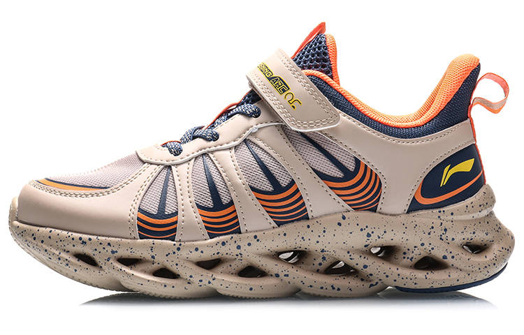 Li-Ning YOUNG Li Ning Curved Cushioning Abrasion Resistant Low top Running Shoes Apricot Blue Teenagers