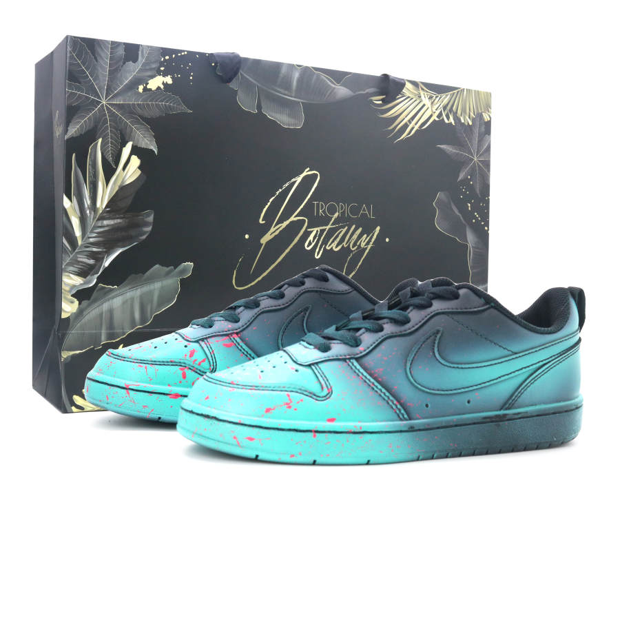 Nike Nike Court Borough Black Green Shoes Leather Abrasion Resistant Low top Skateboard Shoes Black Green Kids'