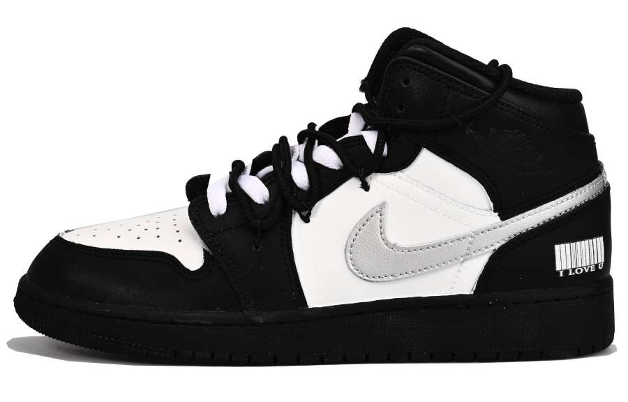 Jordan Jordan Air Jordan 1 Mid Leather Cushioning Mid top Children's Basketball Shoes Silver Black Teenagers