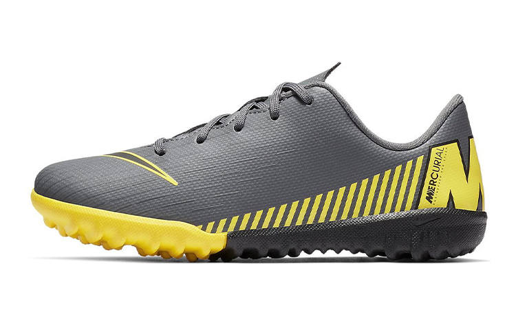 Nike Nike Mercurial Vapor 12 Assassin's Creed 12 Academy TF Slip Resistant Cushioning Low top Kids' Soccer Shoes Gray Yellow