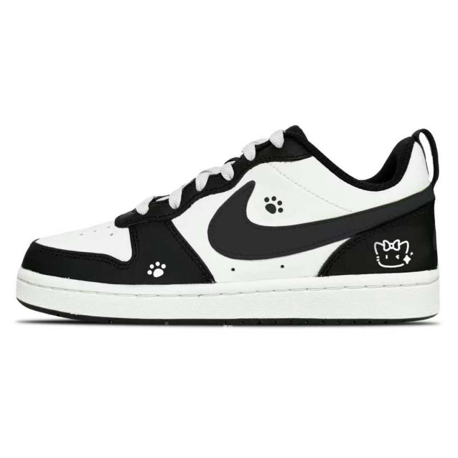 Nike Nike Court Borough Black Cat Slip Resistant Abrasion Resistant Low top Kids' Skateboarding Shoes Black White Teenagers