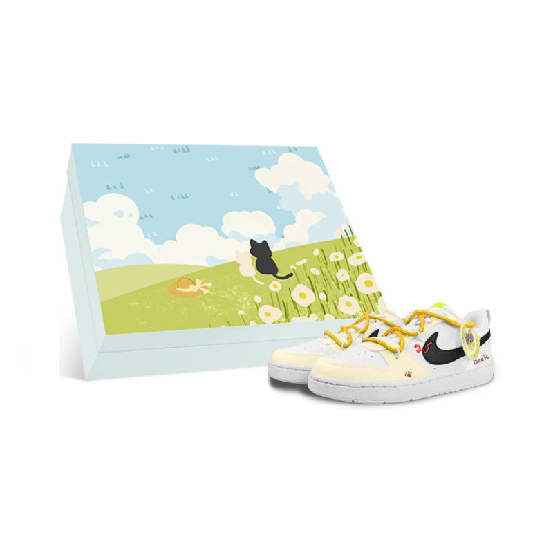 Nike Nike Court Borough Yellow Bear Slip Resistant Low top Skateboard Shoes White Yellow Kids'