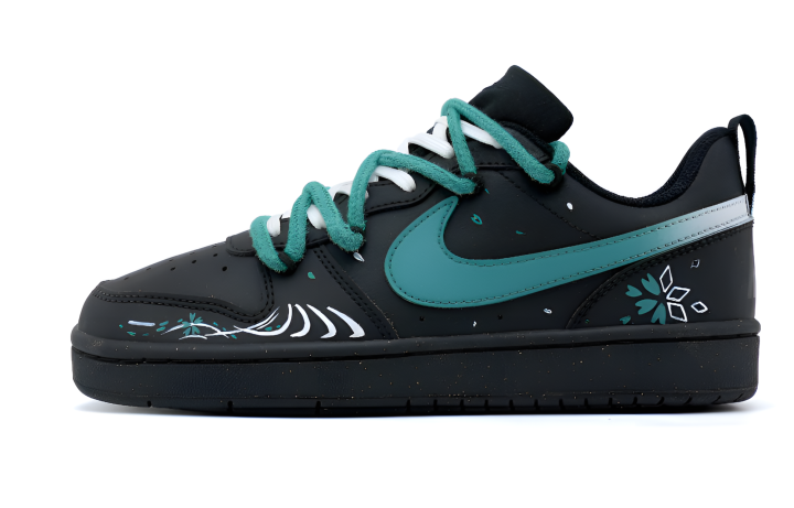 Nike Nike Court Borough Moonlit Cherry Blossom Leather Slip Resistant Low top Kids' Skateboarding Shoes Black Green Unisex