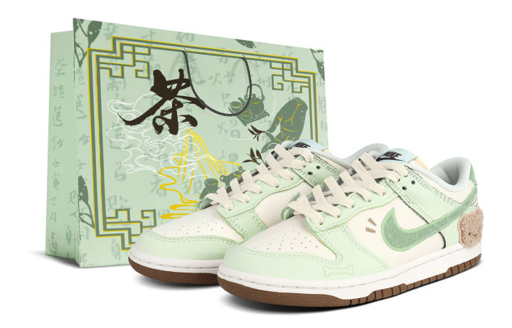 Nike Nike Dunk Low top Kids' Skateboarding Shoes Beige White Green Teenagers