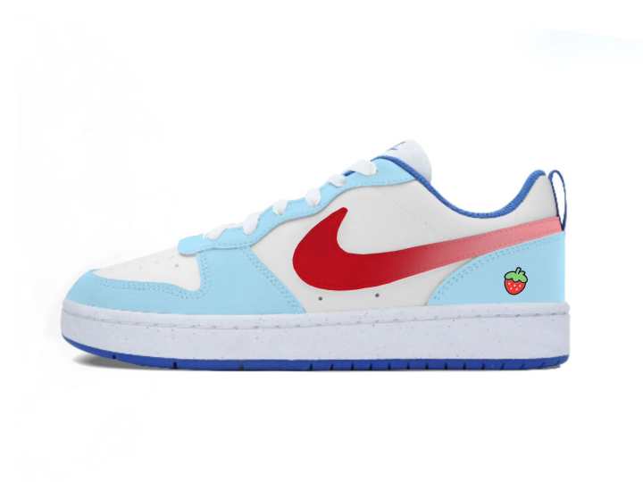 Nike Nike Court Borough Low Flower Display Custom, Milk Blueberry Sugar PU Polyurethane Low top Skateboard Shoes Blue Unisex