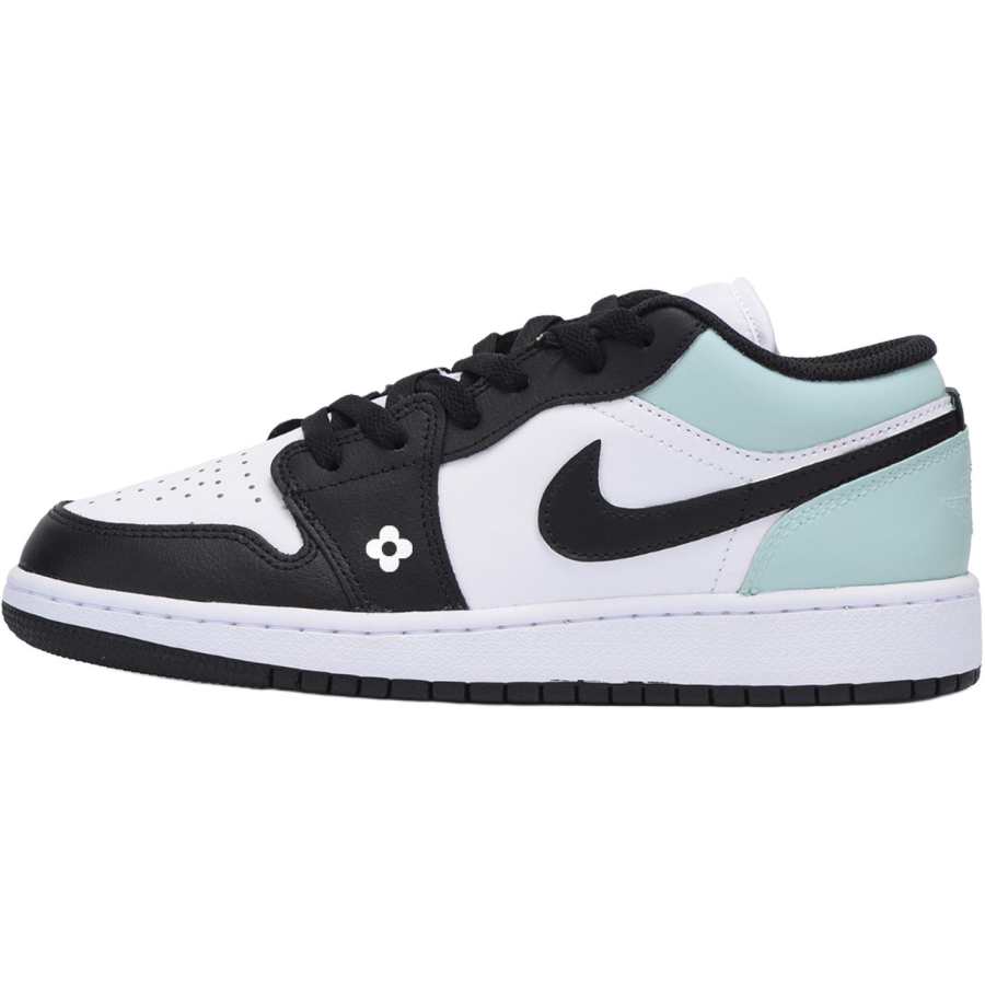 Jordan Jordan Air Jordan 1 Flower Bud Milk Green Leather Low top Children's Basketball Shoes White Teenagers