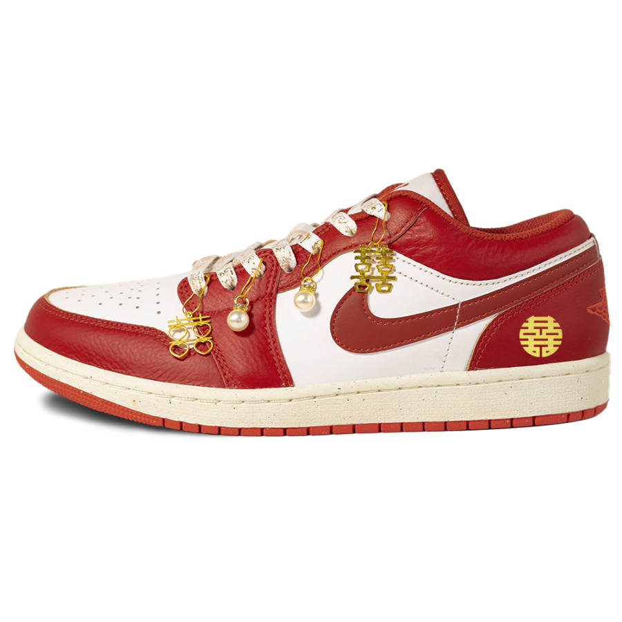 Jordan Jordan Air Jordan 1 Abrasion Resistant Low top Children's Basketball Shoes Gold Red Teenagers