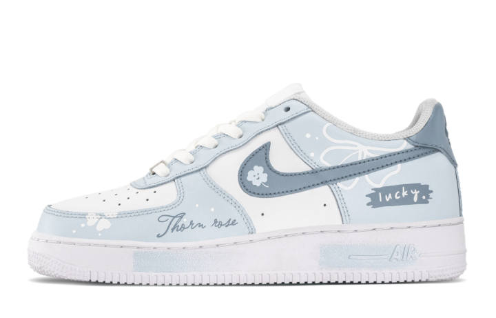 Nike Nike Air Force 1 LE Synthetic Leather Slip Resistant Slip Resistant Low top Kids' Skateboarding Shoes White Blue