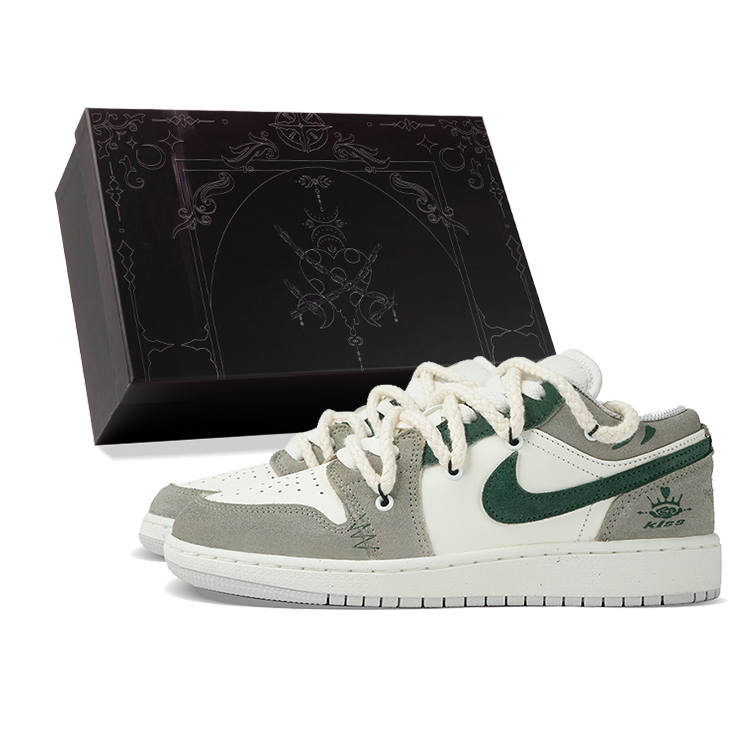 Jordan Jordan Air Jordan 1 Low top Kids' Skateboarding Shoes Gray Green Teenagers